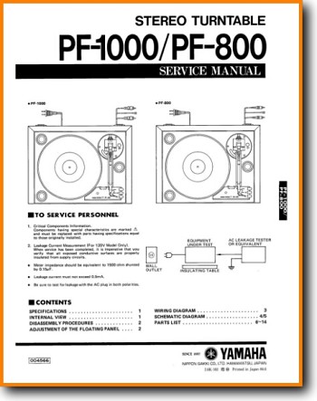 Yamaha PF-1000 Turntable Record Player Main User Book - PDF & Tech Help* | English